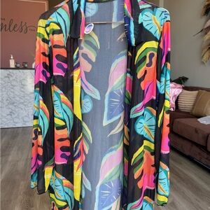 Colorful Tropical Leaf Print Swim Cover up